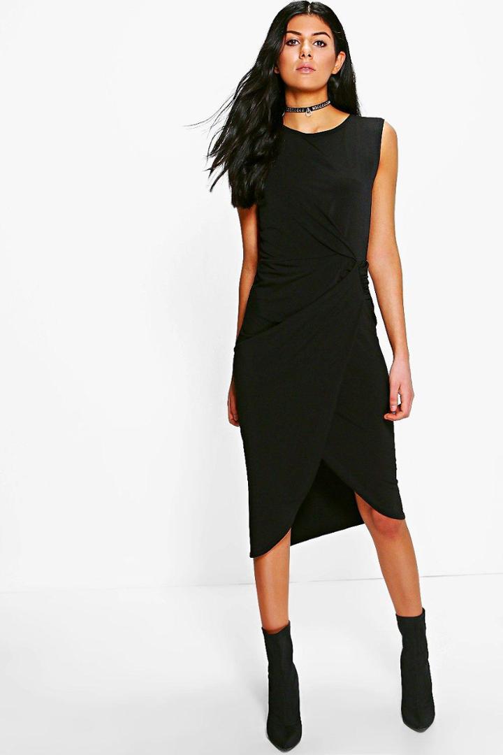 Boohoo Lexi Drape Midi Dress Black