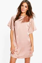 Boohoo Gracie Satin Cap Sleeve Shift Dress Bronze