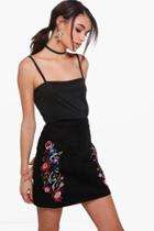Boohoo Miah Embroidered Cord A Line Skirt Black