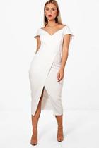 Boohoo Plus Milly Off The Shoulder Wrap Midi Dress