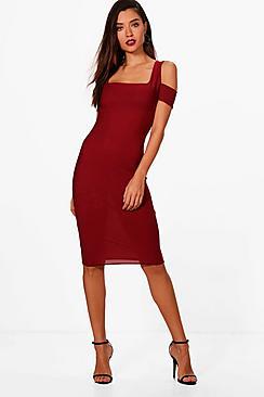 Boohoo Iona Square Neck Cold Shoulder Midi Dress