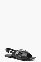 Boohoo Lexi Embellished Cross Strap Leather Sandals