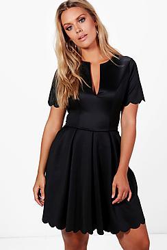 Boohoo Plus Livvy Scallop Edge Skater Dress