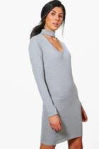 Boohoo Jessica Choker Knitted Bodycon Dress Grey