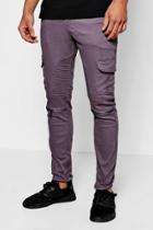 Boohoo Skinny Fit Cargo Biker Jeans With Zips Charcoal