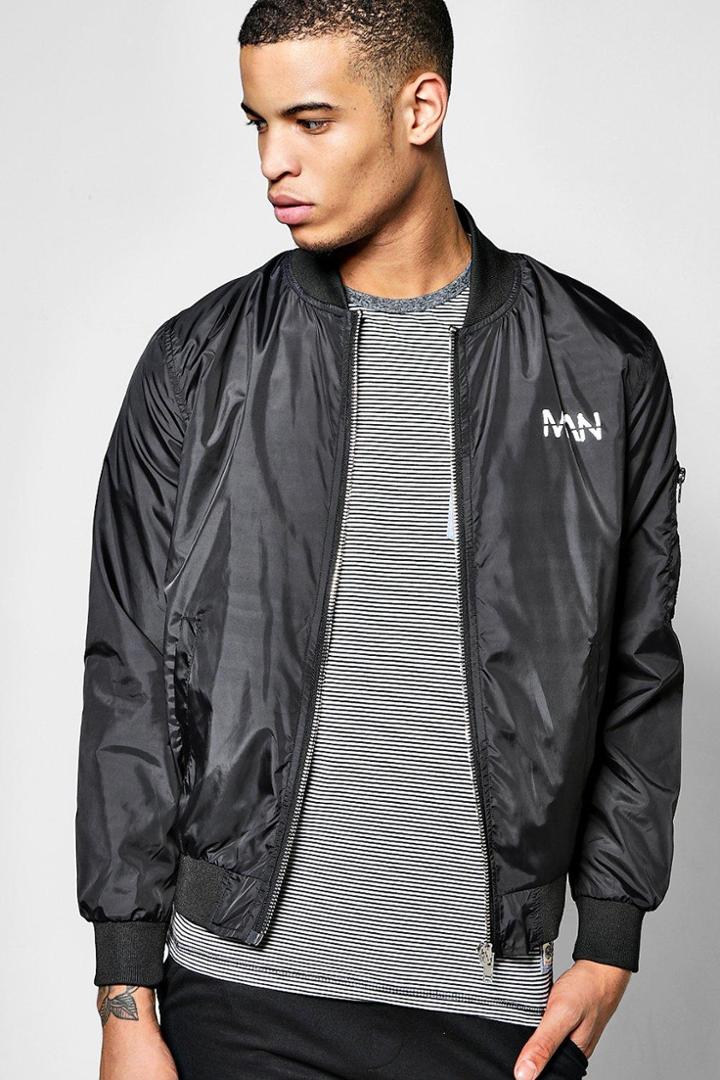 Boohoo Man Graffiti Print Bomber Black
