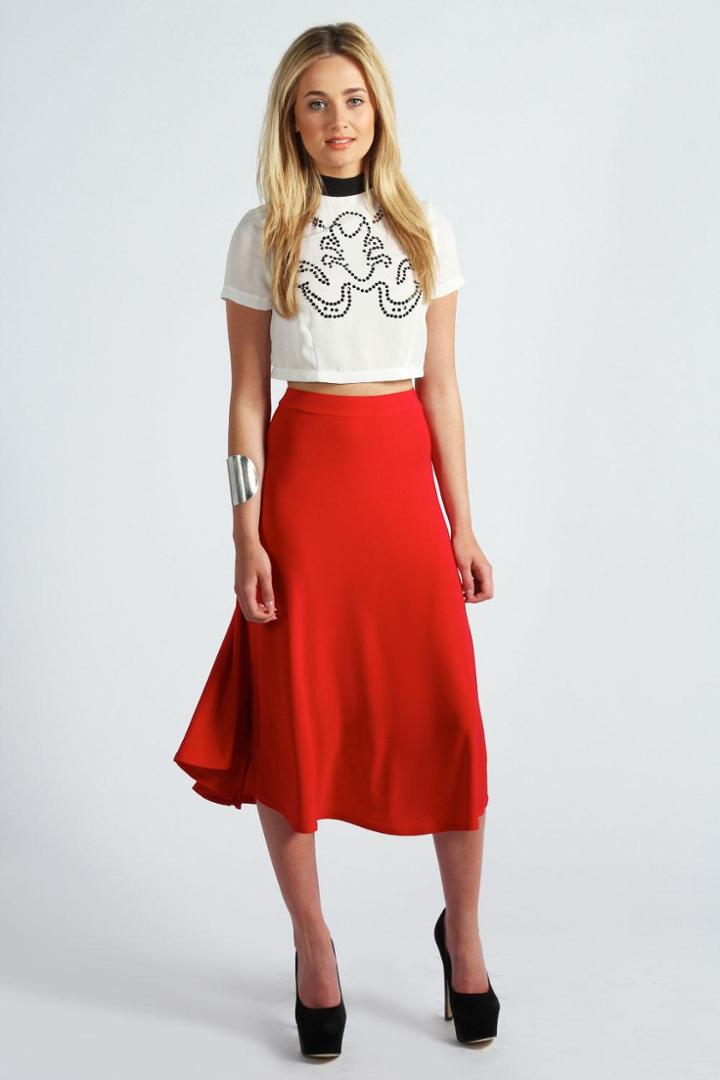 Boohoo Savannah Slinky Fit Midi Skirt - Red