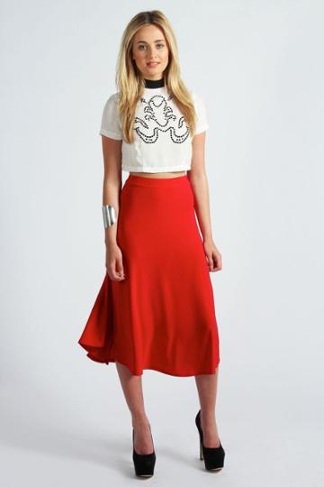 Boohoo Savannah Slinky Fit Midi Skirt - Red