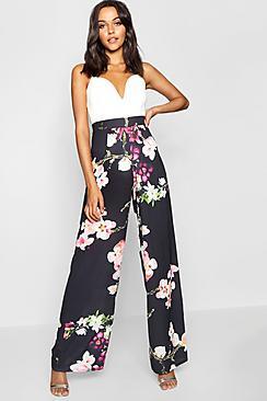 Boohoo Tall Oriental Print Wide Leg Trouser