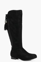 Boohoo Megan Flat Tassel Tie Knee Boot Black