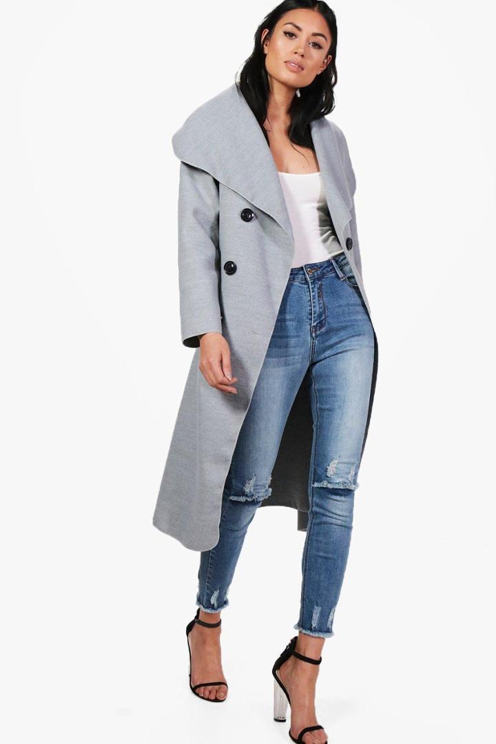 Boohoo Jessica Double Breasted Wool Look Coat Grey