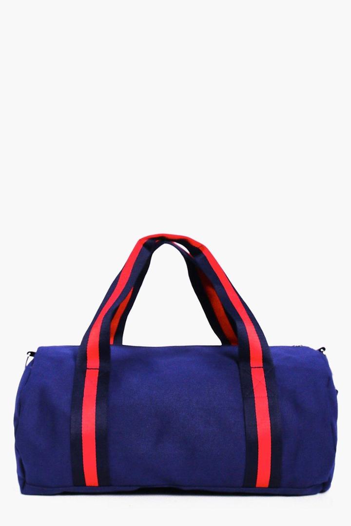 Boohoo Lauren Contrast Webbing Sports Barrel Bag Navy