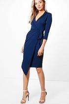 Boohoo Alison Wrap Front 3/4 Sleeve Midi Dress