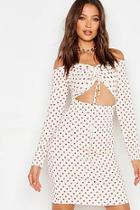 Boohoo Tall Polka Dot Ruched Off Shoulder Dress