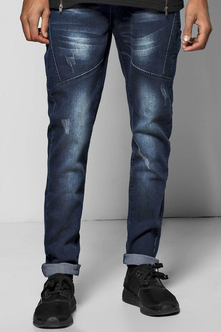 Boohoo Skinny Fit Panel Detail Jeans Indigo
