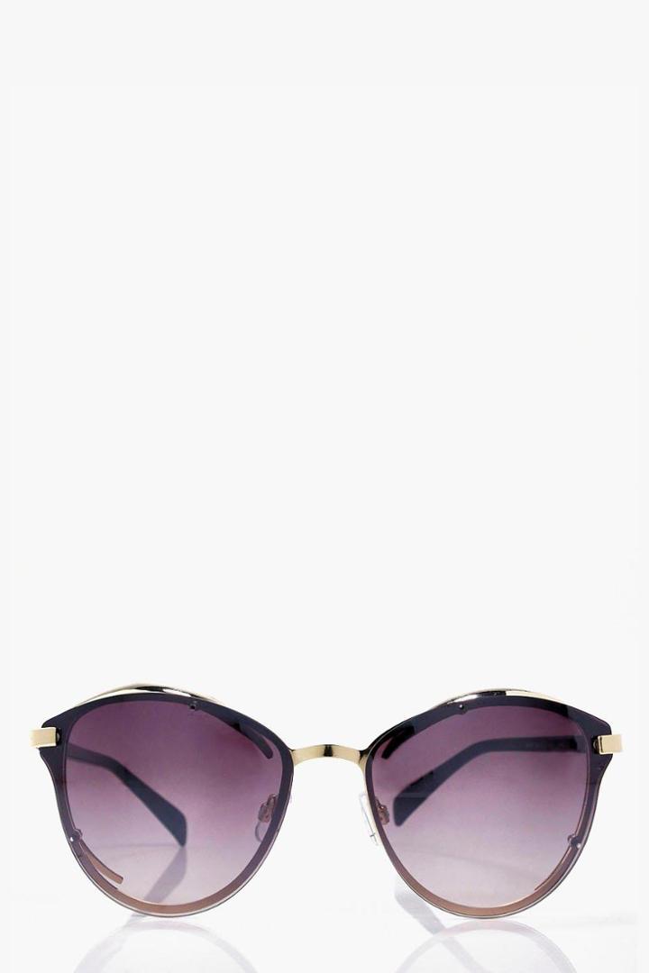 Boohoo Sadie Gold Trim Cat Eye Sunglasses Black