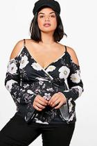 Boohoo Plus Melissa Printed Open Shoulder Wrap Top