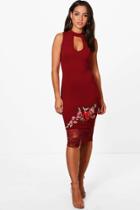 Boohoo Edith Oriental Embroidered Lace Midi Dress Wine
