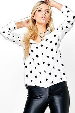 Boohoo Erin Star Print Western Shirt