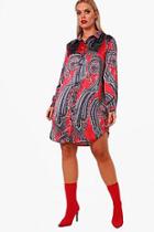 Boohoo Plus Lorna Paisley Satin Oversized Shirt Dress