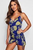 Boohoo Petite Soph Palm Print Strappy Wrap Shift Dress