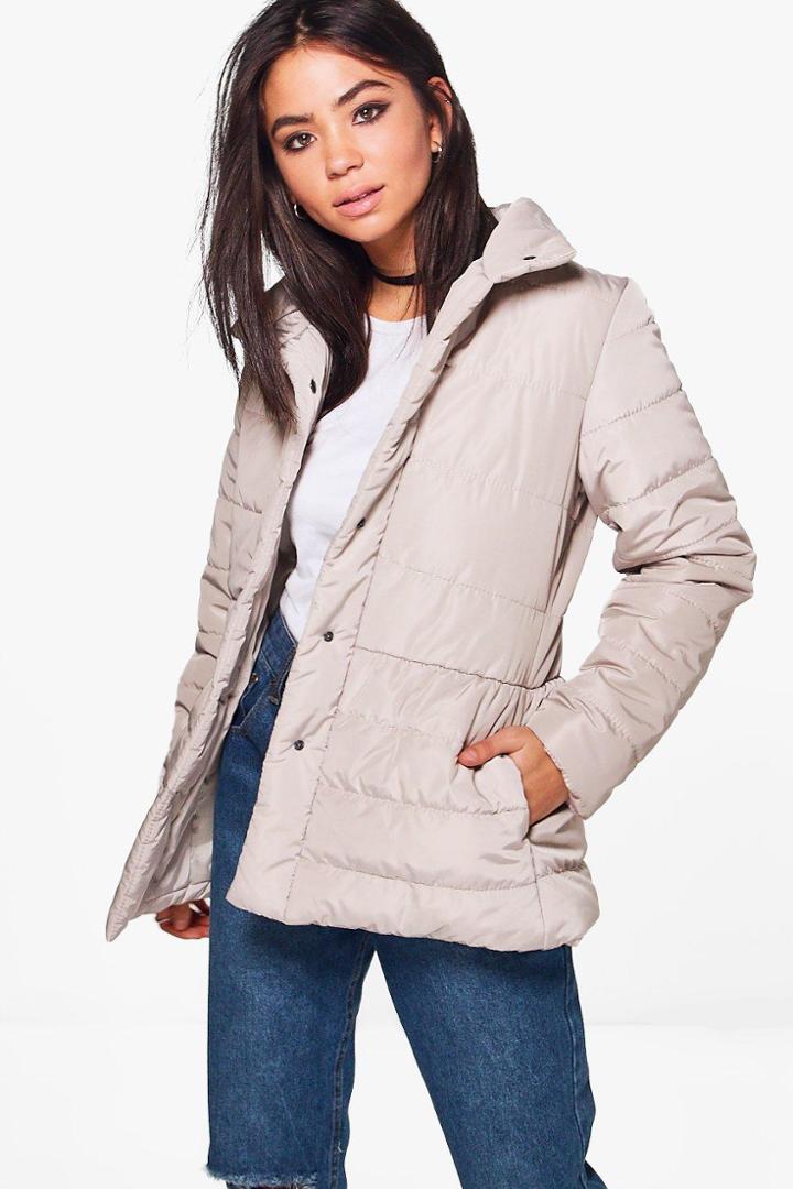 Boohoo Victoria High Neck Quilted Jacket Beige