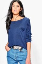 Boohoo Olivia Pocket Crew Neck Jumper Navy