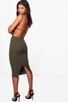 Boohoo Rona Strappy Back Detail Midi Dress Khaki