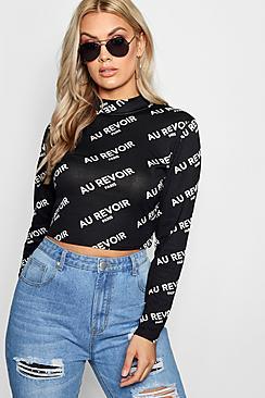 Boohoo Plus Au Revoir High Neck Crop Top