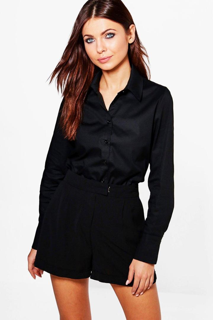 Boohoo Mia Fitted Cotton Shirt Black