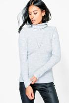 Boohoo Petite Leila Rib Knit Roll Neck Jumper Grey