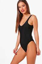 Boohoo Petite Katie Zip Front Swimsuit