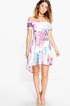 Boohoo Alessandra Floral Mesh Bardot Dress White