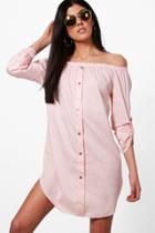 Boohoo Freyja Button Front Off Shoulder Cotton Sundress Pink