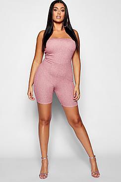 Boohoo Plus Lurex Glitter Bandeau Unitard