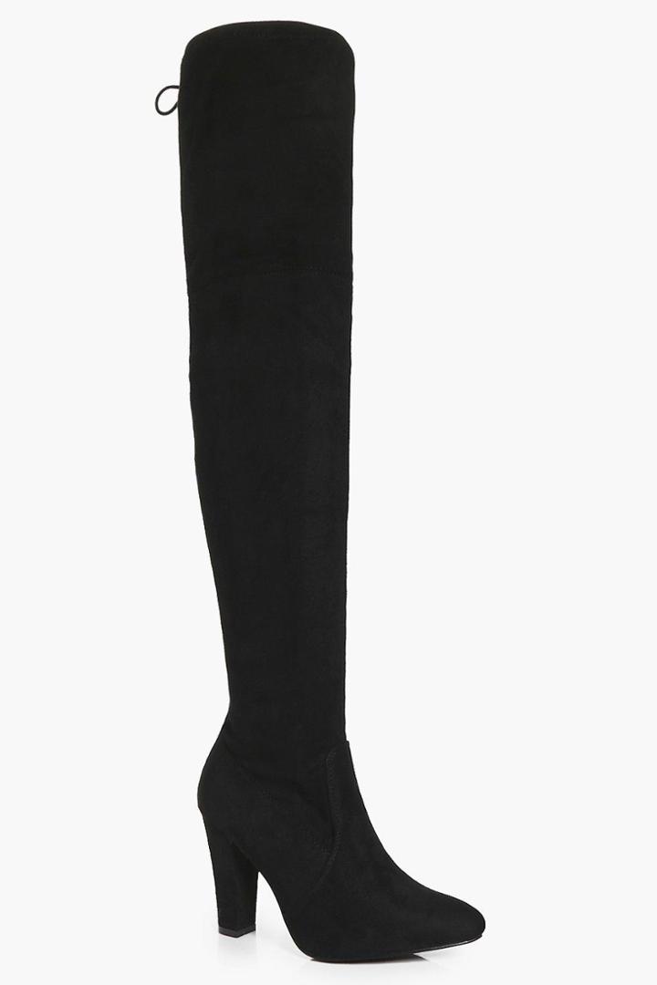 Boohoo Rose Block Heel Over The Knee Black