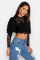 Boohoo Eyelash Lace Cape Sleeve Crop Top
