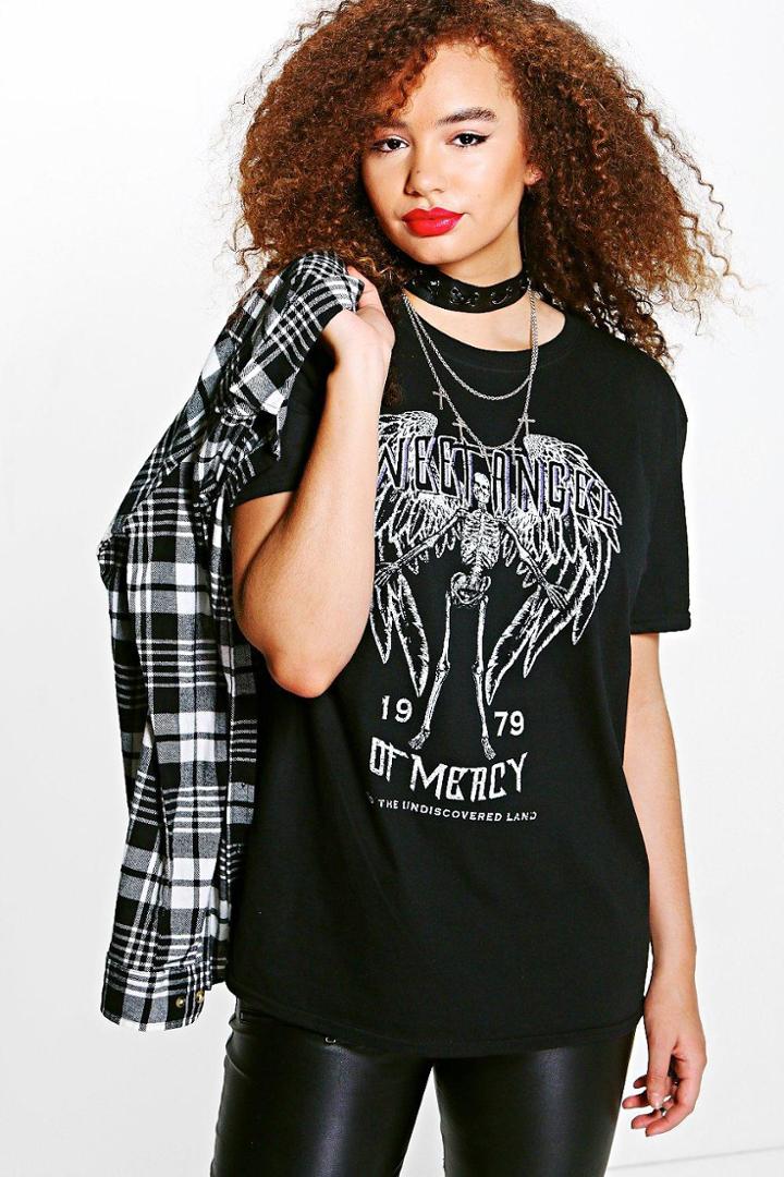 Boohoo Plus Claire Sweet Angel Graphic Band T-shirt Black