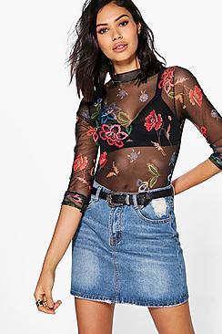 Boohoo 5-pocket A-line Mini Denim Skirt