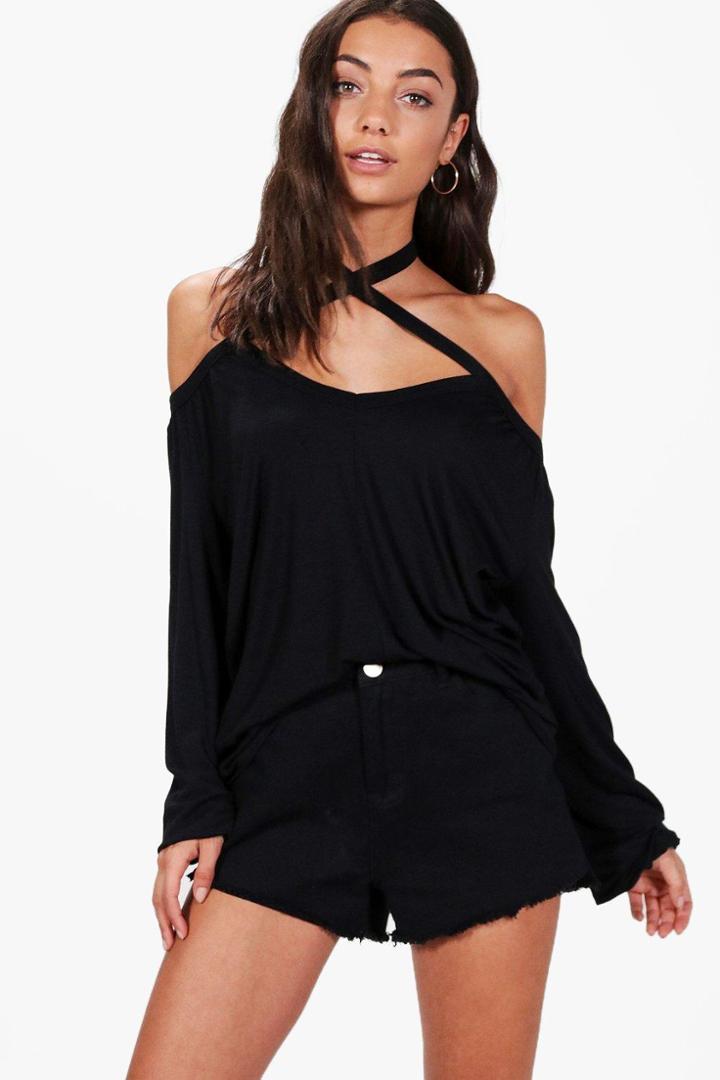 Boohoo Tall Bethany Cross Front Detail Top Black