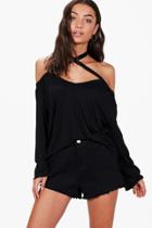 Boohoo Tall Bethany Cross Front Detail Top Black