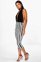 Boohoo Laila Monochrome Striped Longer Line Midi Skirt