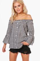 Boohoo Ella Off The Shoulder Gingham Shirt Black