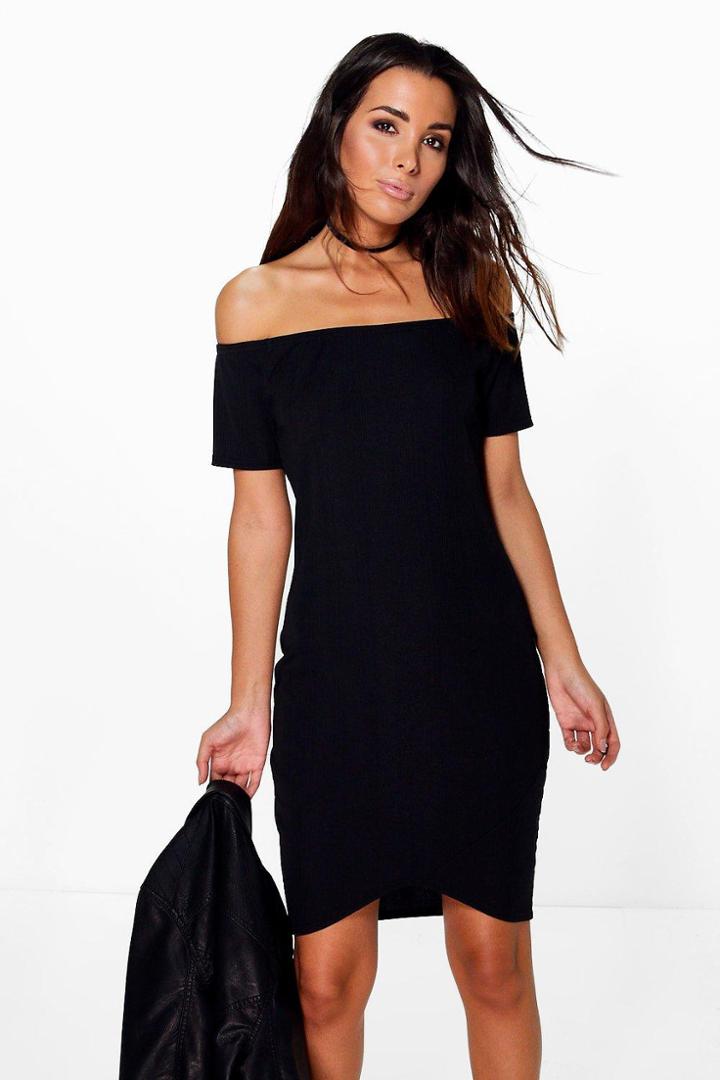 Boohoo Harper Ribbed Asymetric Bodycon Dress Black