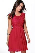 Boohoo Boutique Elizabeth Corded Lace Pleated Skater Dress