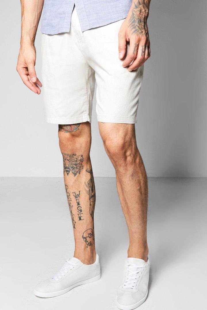 Boohoo Smart Linen Mix Chino Shorts Stone