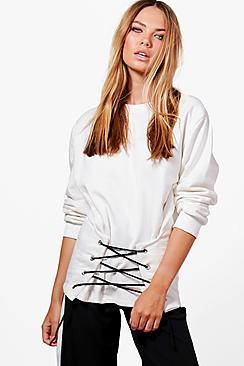 Boohoo Aria Oversized Flare Sleeve Lace Up Sweat
