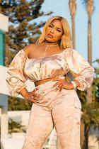 Boohoo Stefflon Don Satin Camo Bardot Top