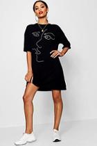 Boohoo Scribble Face Oversized T Shirt Dress