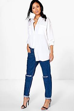 Boohoo Abigail Low Rise Knee Rip Boyfriend Jeans